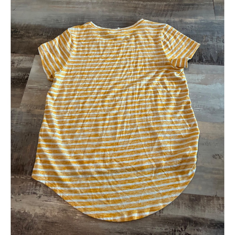 Market & Spruce Womens Yellow White Striped High-Low Short Sleeve Tee Shirt L - Picture 4 of 4